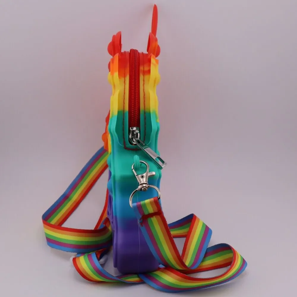 Popper Stress Relief Fidget Toy Rainbow Unicorn Kids Mini Crossbody Shoulder Bag